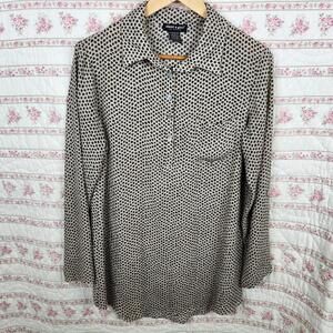 About a Girl Los Angeles Womens Blouse Top Medium Beige Black Floral Career